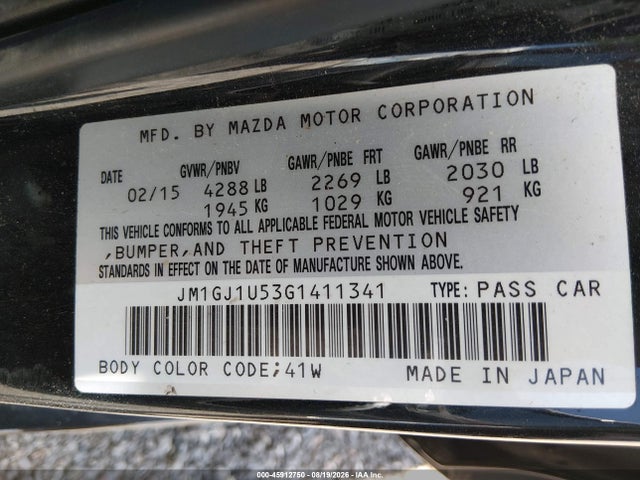 Продажа на аукционе авто 2016 Mazda Mazda6 I Sport, vin: JM1GJ1U53G1411341, номер лота: 45912750