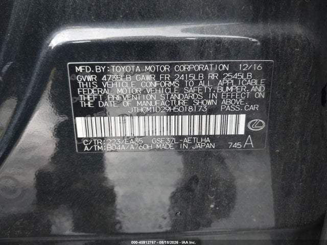 Продажа на аукционе авто 2017 Lexus Is 300, vin: JTHCM1D29H5018173, номер лота: 45912767