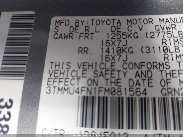 3TMMU4FN1FM081564 Toyota Tacoma Base V6