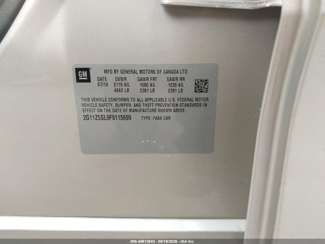 Aukcja sprzedaży 2015 Chevrolet Impala Ls, vin: 2G11Z5SL9F9115699, numer aukcji: 45912843