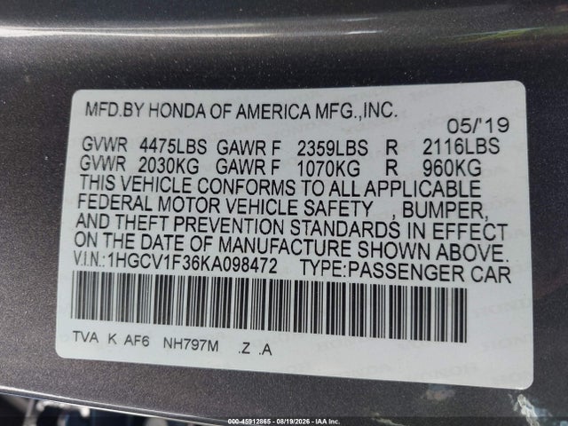 1HGCV1F36KA098472 Honda Accord Sport
