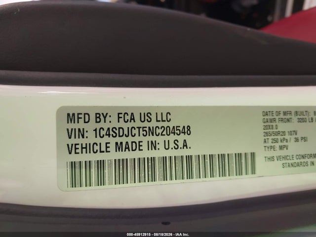 Продажа на аукционе авто 2022 Dodge Durango R/t Plus Awd, vin: 1C4SDJCT5NC204548, номер лота: 45912915
