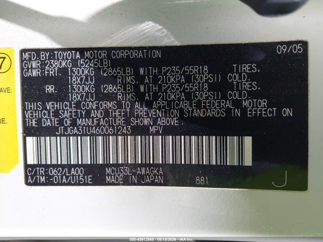 Продаж на аукціоні авто 2006 Lexus Rx 330, vin: JTJGA31U460061243, номер лоту: 45912948