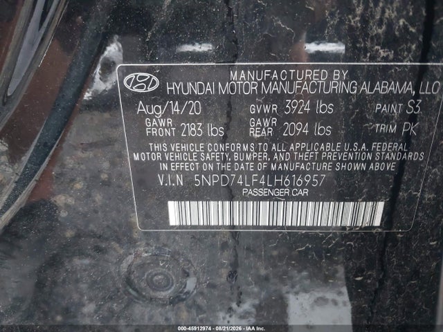 Продаж на аукціоні авто 2020 Hyundai Elantra Se, vin: 5NPD74LF4LH616957, номер лоту: 45912974