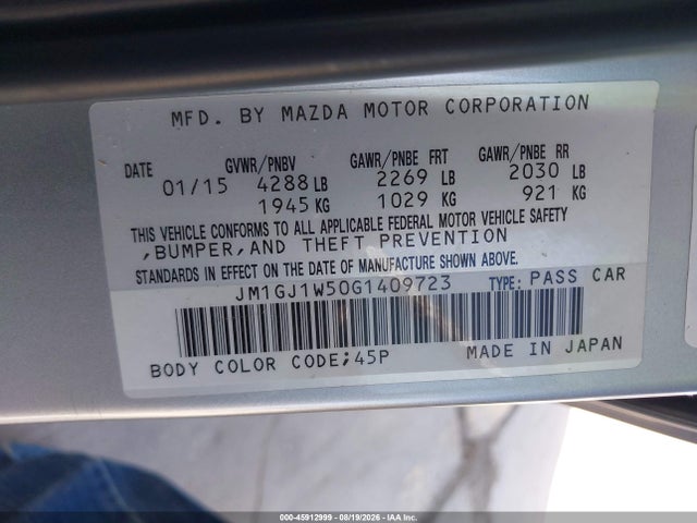 Aukcja sprzedaży 2016 Mazda Mazda6 I Grand Touring, vin: JM1GJ1W50G1409723, numer aukcji: 45912999