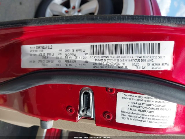 Продажа на аукционе авто 2009 Dodge Ram 1500 Laramie, vin: 1D3HB13T29S710986, номер лота: 45913009