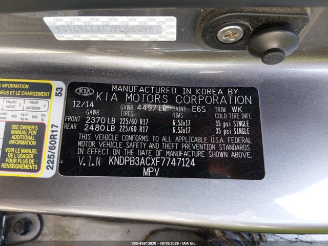 Продаж на аукціоні авто 2015 Kia Sportage Lx, vin: KNDPB3ACXF7747124, номер лоту: 45913028