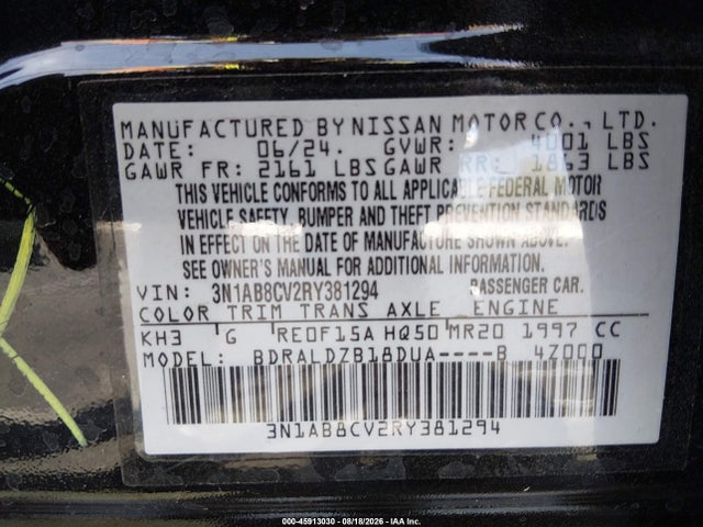 45913030 :رقم المزاد ، 3N1AB8CV2RY381294 vin ، 2024 Nissan Sentra Sv Xtronic Cvt مزاد بيع