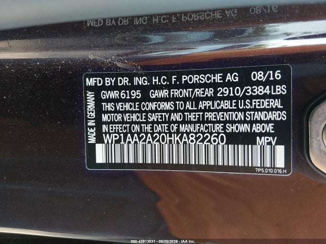 Продаж на аукціоні авто 2017 Porsche Cayenne Platinum Edition, vin: WP1AA2A20HKA82260, номер лоту: 45913031