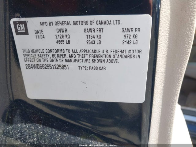 45913035 :رقم المزاد ، 2G4WD562551225851 vin ، 2005 Buick Lacrosse Cxl مزاد بيع