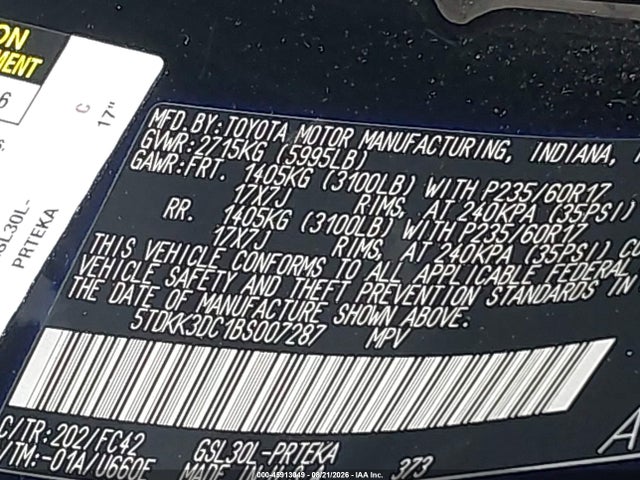 Продажа на аукционе авто 2011 Toyota Sienna Le, vin: 5TDKK3DC1BS007287, номер лота: 45913049