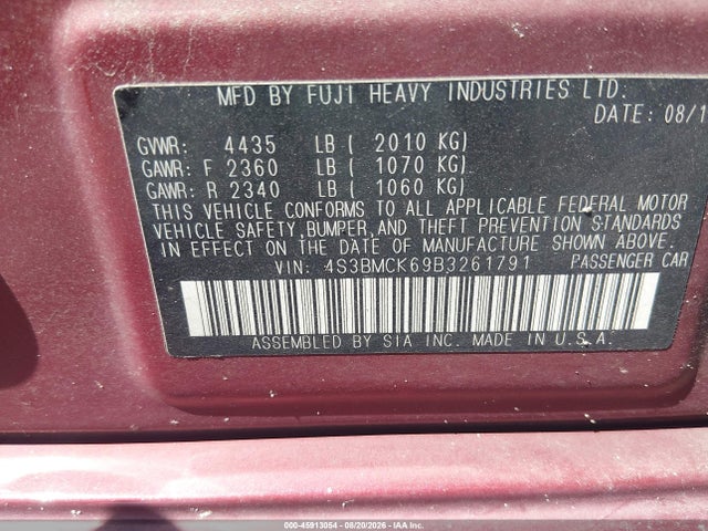 45913054 :رقم المزاد ، 4S3BMCK69B3261791 vin ، 2011 Subaru Legacy 2.5i Limited مزاد بيع