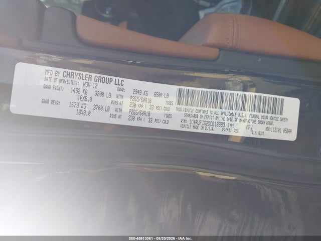 Aukcja sprzedaży 2013 Jeep Grand Cherokee Overland, vin: 1C4RJFCG2DC618893, numer aukcji: 45913061