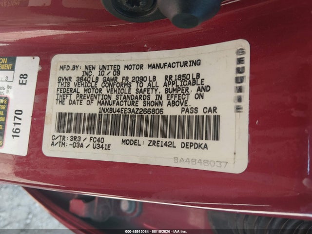 Продаж на аукціоні авто 2010 Toyota Corolla Le, vin: 1NXBU4EE3AZ266806, номер лоту: 45913064