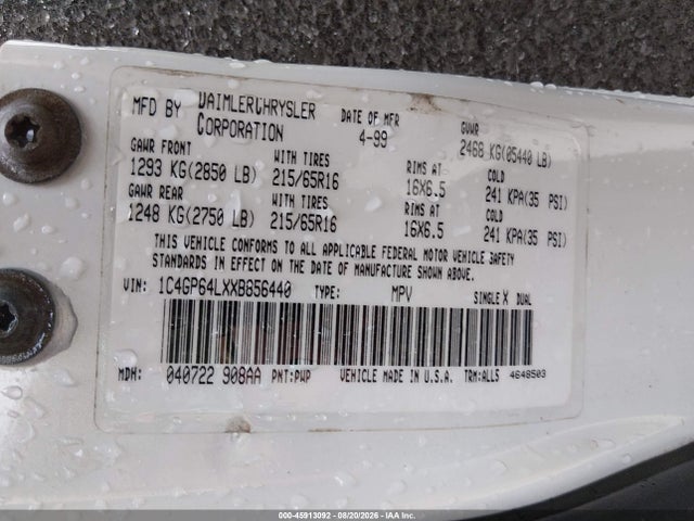 Продажа на аукционе авто 1999 Chrysler Town & Country Limited, vin: 1C4GP64LXXB856440, номер лота: 45913092