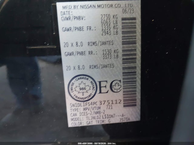 Продаж на аукціоні авто 2023 Infiniti Qx60 Luxe Awd, vin: 5N1DL1FS4PC375112, номер лоту: 45913095