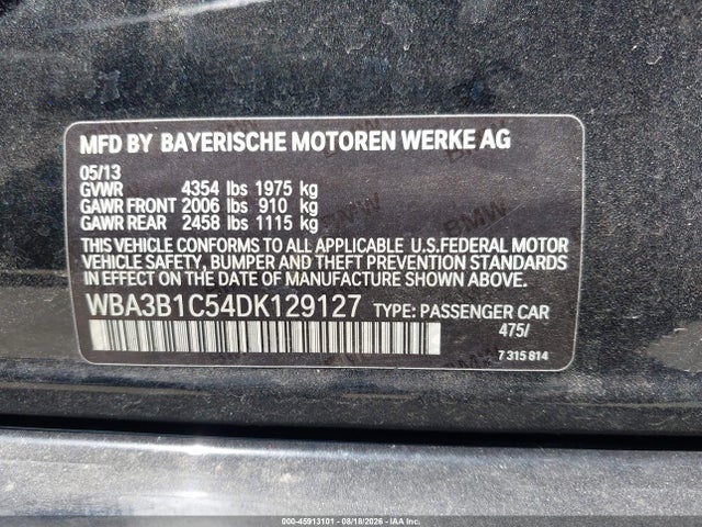 Aukcja sprzedaży 2013 Bmw 320i, vin: WBA3B1C54DK129127, numer aukcji: 45913101
