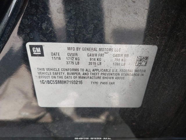 1G1BC5SM8H7193216 Chevrolet Cruze Ls Auto