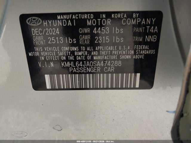 2025 Hyundai Sonata Sel მანქანა იყიდება აუქციონზე, vin: KMHL64JA0SA474288, აუქციონის ნომერი: 45913105