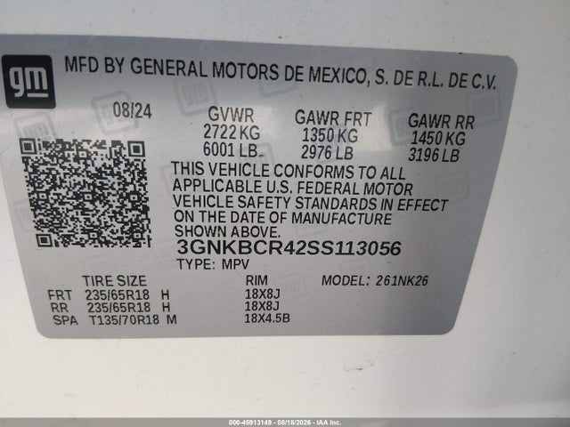 Aukcja sprzedaży 2025 Chevrolet Blazer Fwd 2lt, vin: 3GNKBCR42SS113056, numer aukcji: 45913149