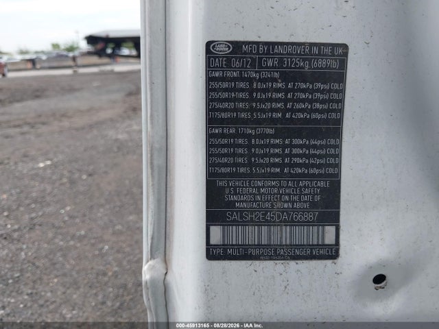 Aukcja sprzedaży 2013 Land Rover Range Rover Sport, vin: SALSH2E45DA766887, numer aukcji: 45913165
