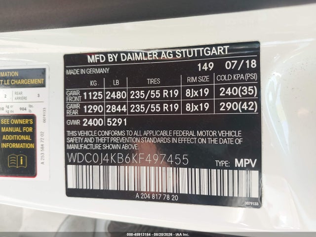 Продаж на аукціоні авто 2019 Mercedes-benz Glc 300 Coupe 4matic, vin: WDC0J4KB6KF497455, номер лоту: 45913184