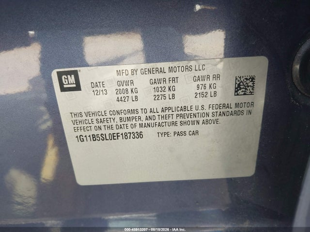 Продажа на аукционе авто 2014 Chevrolet Malibu 1ls, vin: 1G11B5SL0EF187336, номер лота: 45913207
