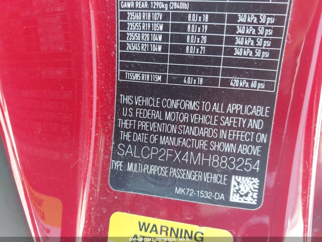 45913242 :رقم المزاد ، SALCP2FX4MH883254 vin ، 2021 Land Rover Discovery Sport Se مزاد بيع