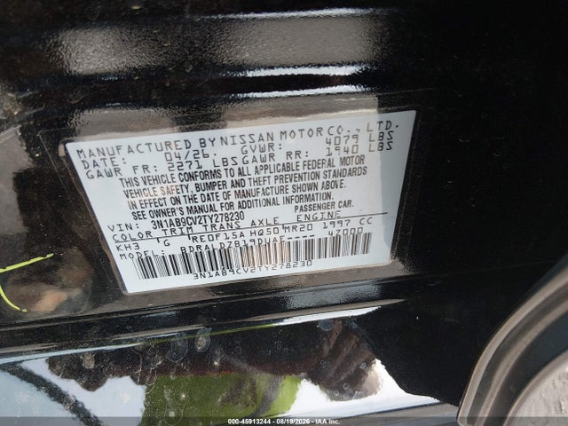 Auction sale of the 2026 Nissan Sentra Sv, vin: 3N1AB9CV2TY278230, lot number: 45913244