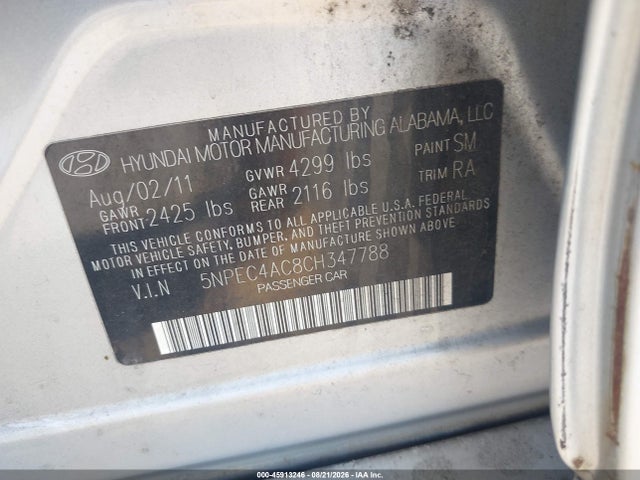 Aukcja sprzedaży 2012 Hyundai Sonata Se, vin: 5NPEC4AC8CH347788, numer aukcji: 45913246