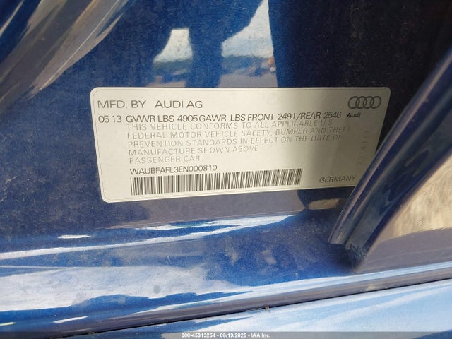 Продажа на аукционе авто 2014 Audi A4 2.0t Premium, vin: WAUBFAFL3EN000810, номер лота: 45913254