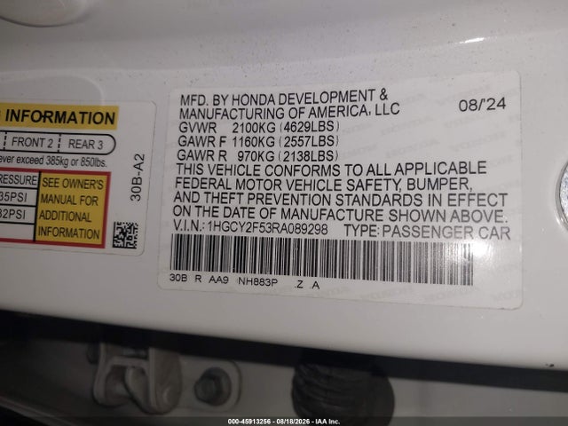 1HGCY2F53RA089298 Honda Accord Hybrid Sport