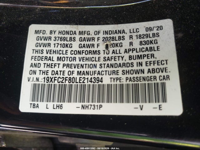 19XFC2F80LE214394 Honda Civic Sport