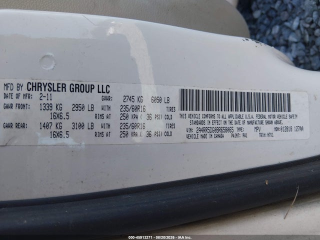 Продаж на аукціоні авто 2011 Chrysler Town & Country Touring, vin: 2A4RR5DG0BR658065, номер лоту: 45913271