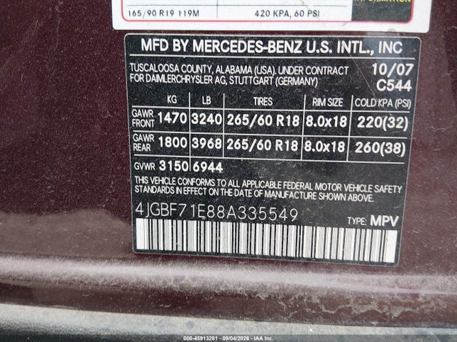 Продажа на аукционе авто 2008 Mercedes-benz Gl 450 4matic, vin: 4JGBF71E88A335549, номер лота: 45913281