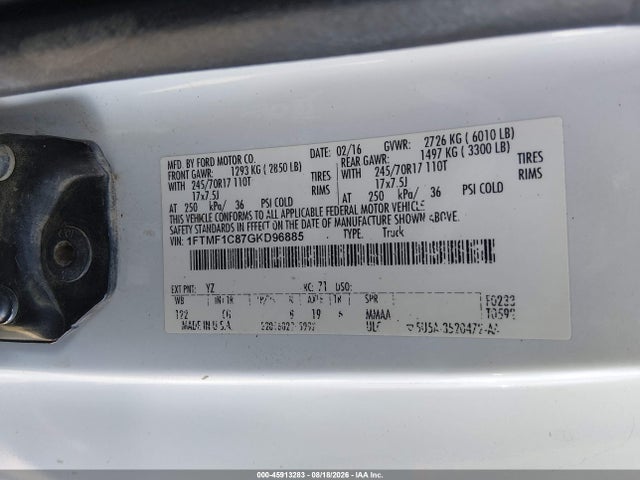 Ford F-150 Xl 2016 1FTMF1C87GKD96885 Image 9