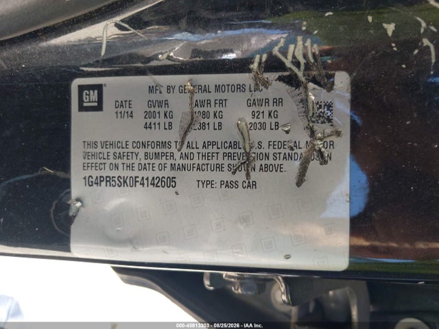 2015 Buick Verano Convenience Group მანქანა იყიდება აუქციონზე, vin: 1G4PR5SK0F4142605, აუქციონის ნომერი: 45913303