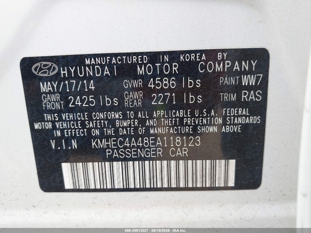 2014 Hyundai Sonata Hybrid მანქანა იყიდება აუქციონზე, vin: KMHEC4A48EA118123, აუქციონის ნომერი: 45913327