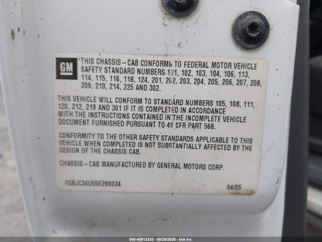 45913335 :رقم المزاد ، 1GBJC34U55E290034 vin ، 2005 Chevrolet Silverado 3500 Chassis Work Truck مزاد بيع