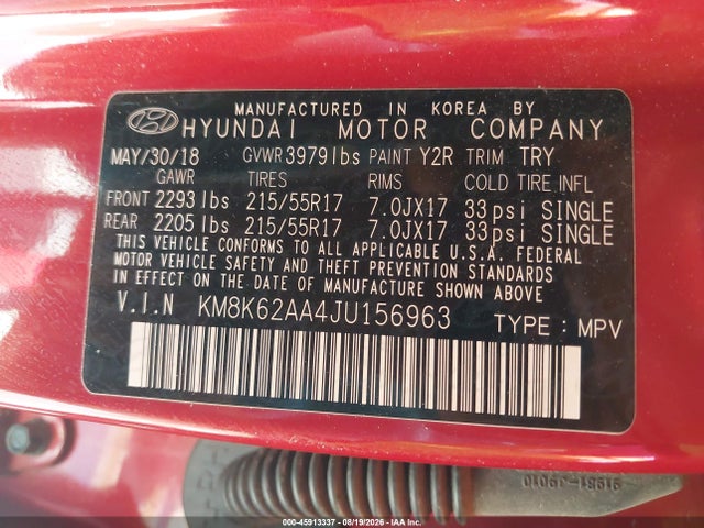 Продаж на аукціоні авто 2018 Hyundai Kona Sel, vin: KM8K62AA4JU156963, номер лоту: 45913337