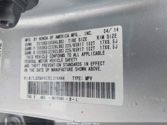 Aukcja sprzedaży 2014 Honda Cr-v Ex, vin: 5J6RM4H53EL076444, numer aukcji: 45913351