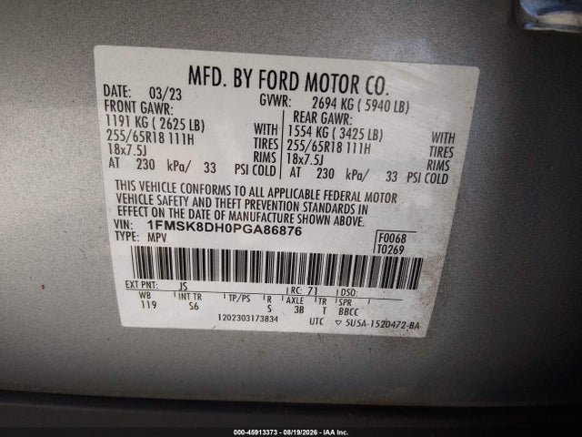 Продажа на аукционе авто 2023 Ford Explorer Xlt, vin: 1FMSK8DH0PGA86876, номер лота: 45913373