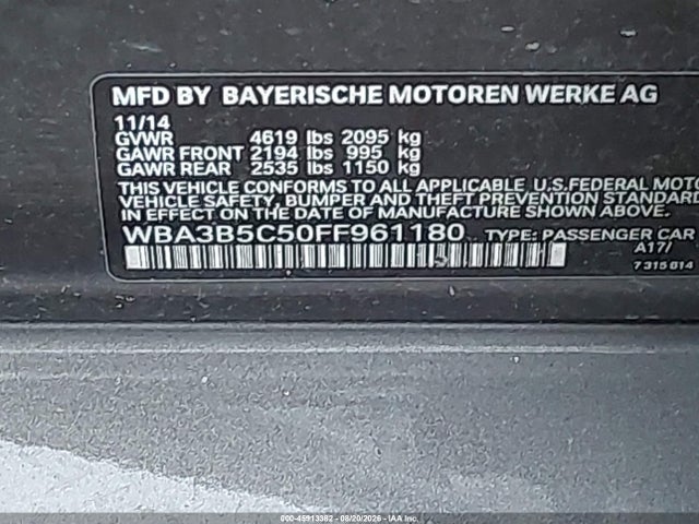 2015 Bmw 328i Xdrive მანქანა იყიდება აუქციონზე, vin: WBA3B5C50FF961180, აუქციონის ნომერი: 45913382