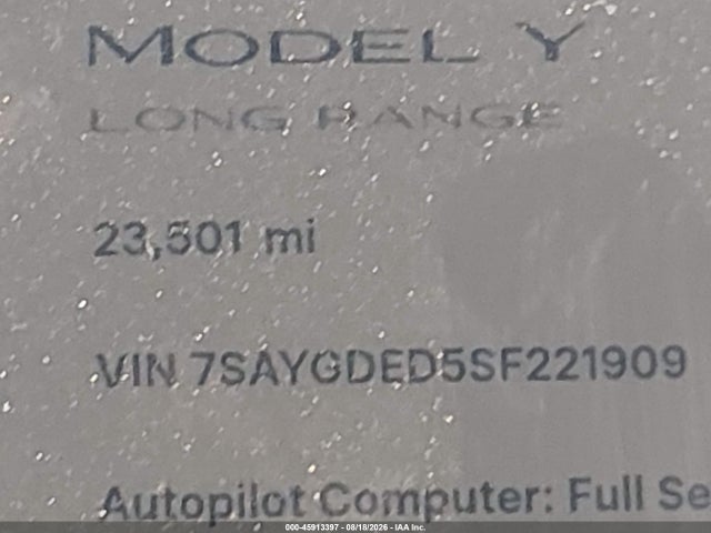 7SAYGDED5SF221909 Tesla Model Y Long Range Dual Motor Rear-wheel Drive