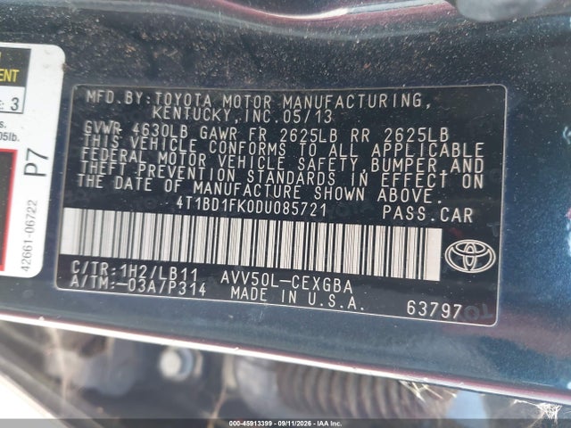 Продажа на аукционе авто 2013 Toyota Camry Hybrid Xle, vin: 4T1BD1FK0DU085721, номер лота: 45913399