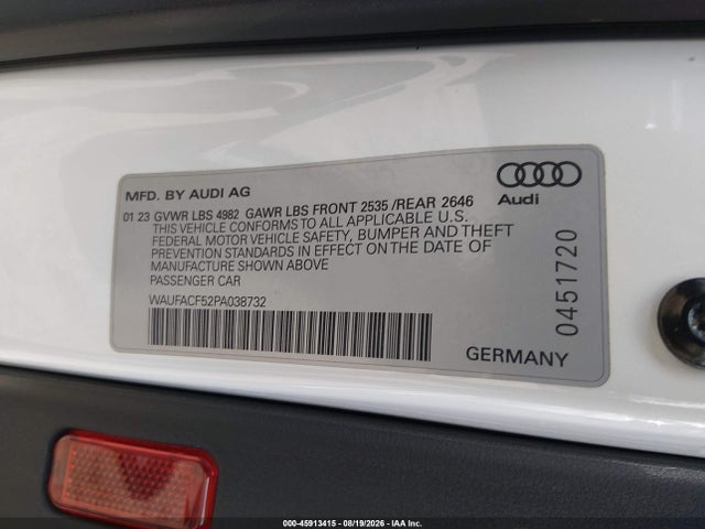 Продаж на аукціоні авто 2023 Audi A5 Sportback Premium Plus 45 Tfsi S Line Quattro S Tronic, vin: WAUFACF52PA038732, номер лоту: 45913415