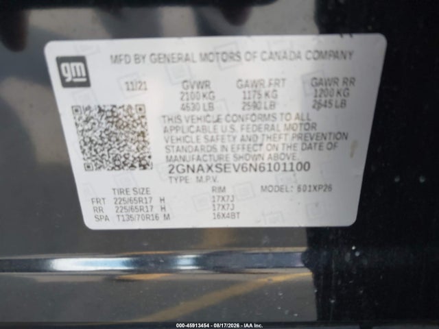 2GNAXSEV6N6101100 Chevrolet Equinox Awd Ls