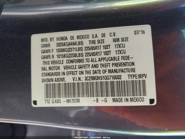 Honda CR-V EX 2016 3CZRM3H51GG716502 Image 9