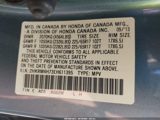 45913513 :رقم المزاد ، 2HKRM4H73EH611395 vin ، 2014 Honda Cr-v Ex-l مزاد بيع