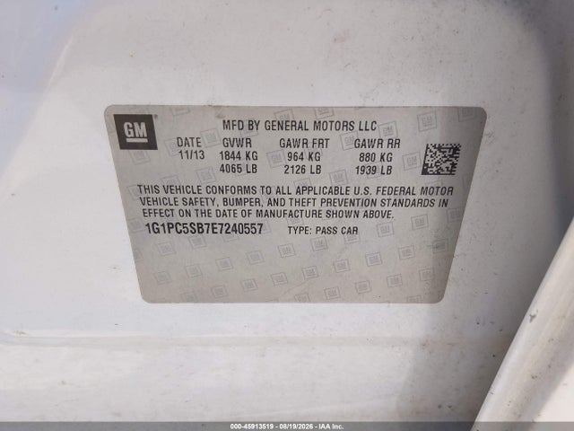 45913519 :رقم المزاد ، 1G1PC5SB7E7240557 vin ، 2014 Chevrolet Cruze 1lt Auto مزاد بيع